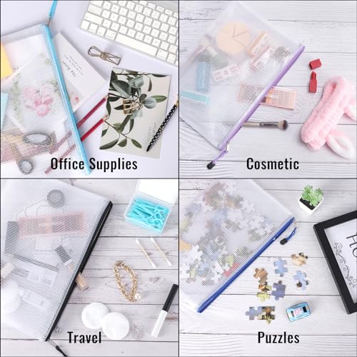 Image of EOOUT 32pcs Mesh Zipper Pouch Bags, Mesh Bags with Zipper, Zipper Pouch for Organizing, Letter Size, A4 Size, for Office Supplies, Puzzles
