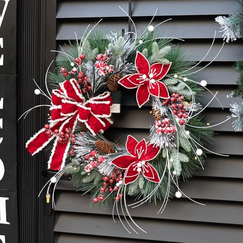 Christmas-Wreaths-for-Front-Door-Soomeir-Prelit-Poinsettia-Christmas-Wreath-with-Lights-Berries-and-Velvet-Bow-Lighted-Wreath-for-Holiday-Winter-Window-Outdoor-Indoor-Xmas Christmas Wreaths for Front Door Soomeir Prelit Poinsettia Christmas Wreath with Lights Berries and Velvet Bow Lighted Wreath for Holiday Winter Window Outdoor Indoor Xmas