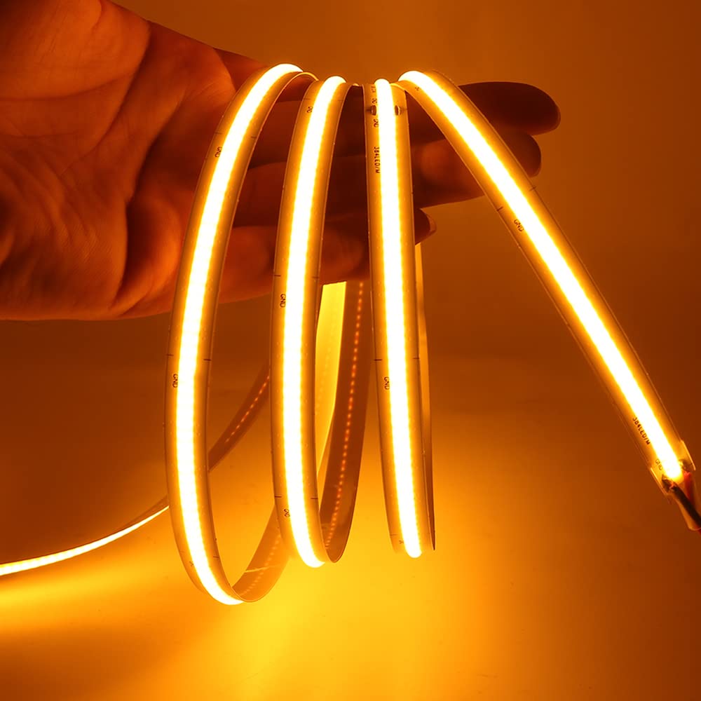 XUNATA COB LED Strip Lights, 2m/6.6ft Flexible Bendable COB LED Rope Lights DC 5V 320 LEDs/m Gold Non-Waterproof LED Backlight Tape Lights with USB Touch Dimming for Living Room, Cabinet Lighting