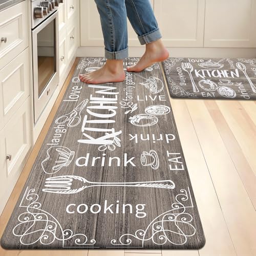HEBE Anti Fatigue Kitchen Rugs Set of 2, Cushioned Kitchen Mats for Floor