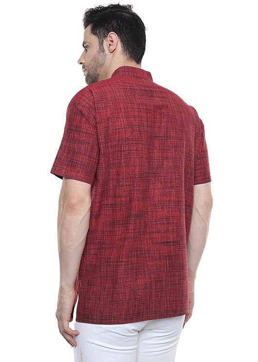 Image of Khadie Cotton Blend Solid Casual Regular Fit Mandarin /Chinese Collor Short Kurta for Men