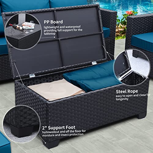 Rattaner Patio Furniture Set 6 Pieces Couch Outdoor Chairs Coffee Table Peacock Blue Anti-Slip Cushions And Waterproof Covers thumb #5