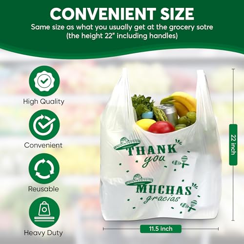 Popular Shop Stop White Plastic Shopping Bags with Handles, 11.5\" x 7.5\" x 22\", Thank You Muchas Gracias Print (Thank You Gracias, 1000, Piece)