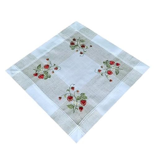 Tischdecke Mitteldecke Deckchen Frühling Sommer weiß beige Bestickt mit Erdbeeren Leinenotik Mischgewebe (35 x 35 cm) Tischdecke Mitteldecke Deckchen Frühling Sommer weiß beige Bestickt mit Erdbeeren Leinenotik Mischgewebe (35 x 35 cm)