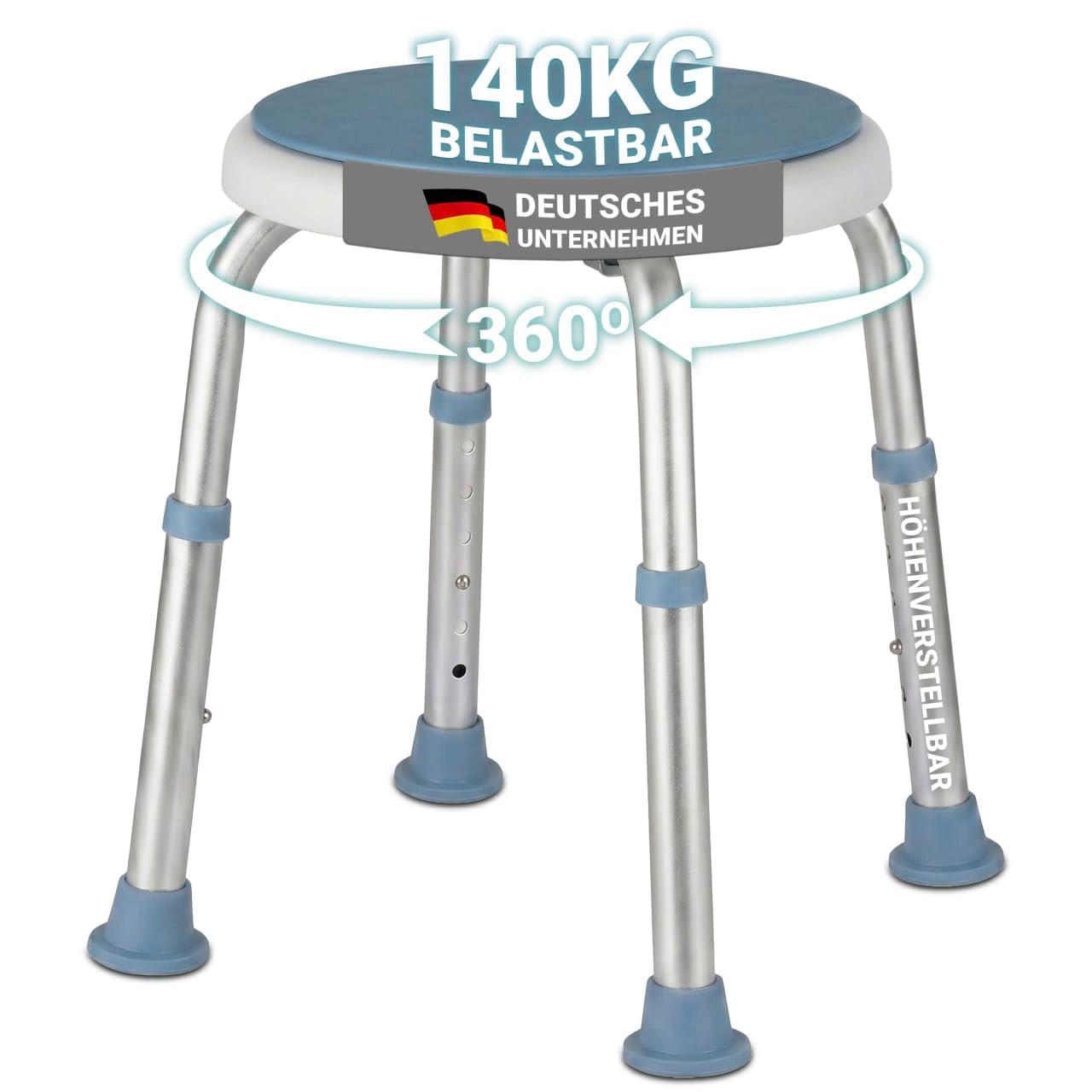 Duschhocker - Duschstuhl 360° drehbar und höhenverstellbar, Badhocker für die Dusche bis 136kg belastbar, Rutschfester Duschsitz für Senioren und Erwachsene, Dusch Hocker
