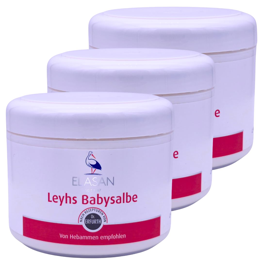 ELASAN Leyhs Babysalbe 3x 500 ml I Pflegende Hautsalbe für empfindliche Babyhaut im Windelbereich I Ohne Zink & Duftstoffe I Milde Pflegeformel mit Tonerde I Spar-Set plus Pharma Perle give-away (3x)