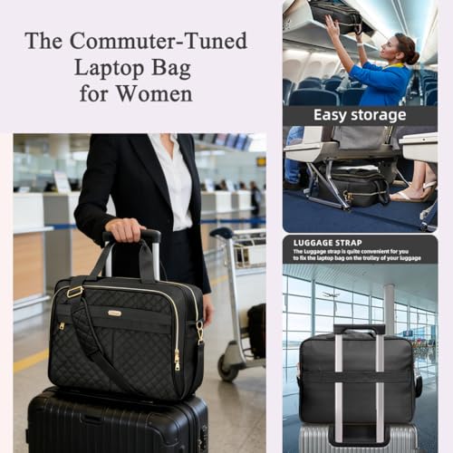 WIRABO 17 Inch Laptop Bag for Women, Computer Bag, Laptop Briefcase, Messenger Bag for Work Office Teacher Business Travel, Black — view 5