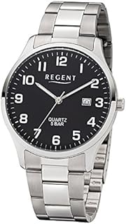Regent Herren-Armbanduhr Elegant Analog Edelstahl-Armband silber Quarz-Uhr Ziffernblatt schwarz UR1153402