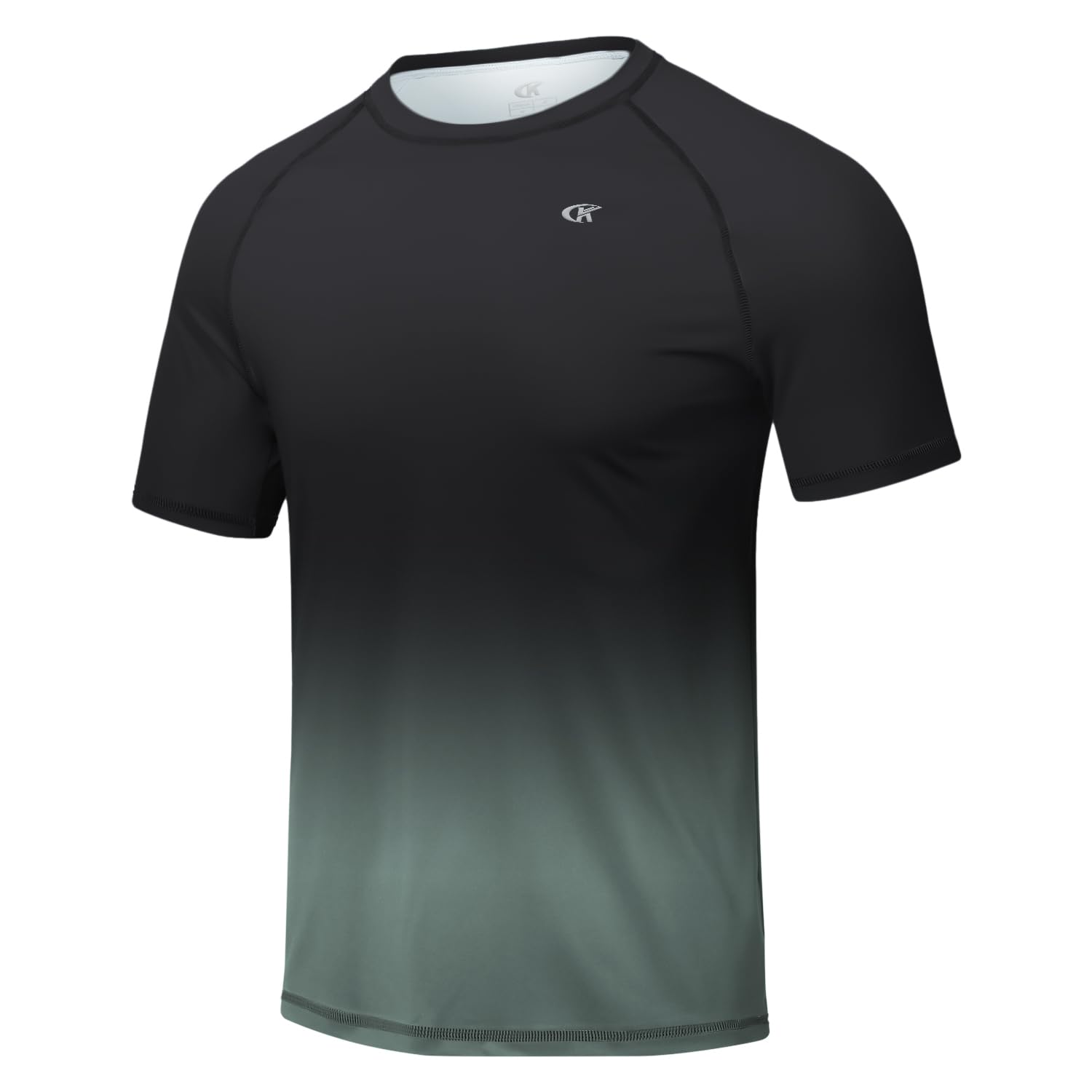 Huayuzh Herren UV Shirt Rashguard T-Shirt Schwimm Shirt Schnelltrocknend Leicht Atmungsaktiv Surfen Angeln Wandern Top Schwarzer Farbverlauf Dunkelgrau XXXL