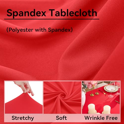 Image of 6 pk Red Spandex Tablecloth 6ft with Ruffle Skirt,Wrinkle Free High Stretch Fitted Tablecloths for 6 Foot Rectangle Tables,Pleated Skirts Spandex Table Covers 6ft for Christmas Party Banquet Wedding
