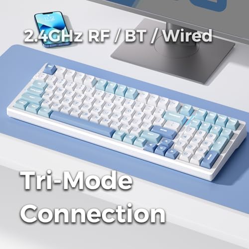 Image of MCHOSE G98 Wireless Mechanical Keyboard, 98 Keys, Gasket Mounted, Five Layers Dampening, RGB Backlit, 2.4GHz /BT /Wired Tri-Mode, Hot Swappable (Blue, Cabbage Tofu Switch)