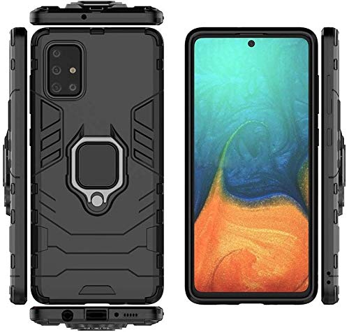 Image of FitSmart Hybrid Armor Shockproof Soft TPU and Hard PC Back Cover with Ring Case for Samsung Galaxy A71 - Black