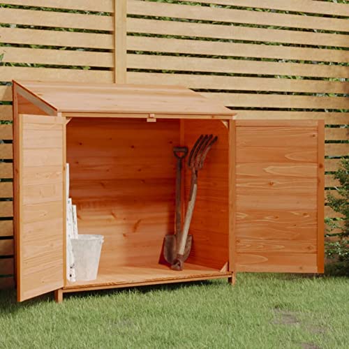 Susany Garden Shed Garden Log Store Tool Shed Wooden Outdoor Garden Storage Shed With Roof and 2 Doors, Lockable Gardening Tool Storage, Garden Storage Furniture Brown 102x52x112 cm Solid Wood Fir