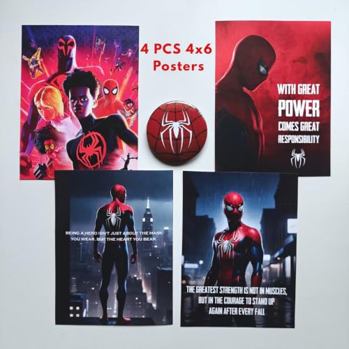 Image of TenorArts Spiderman Gift Box Merchandise for Fans - 5x7 Inches Laminated Photo Frame,1 Keychain, 1 Badge, 4 4x6 inches Posters, Multi sized Stickers - 5 items in 1 Box | Perfect for Gifting
