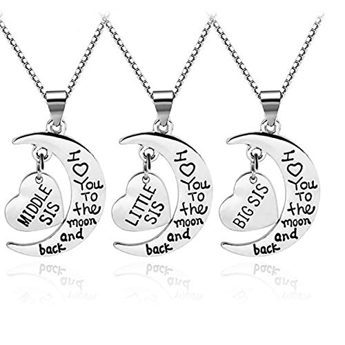 HOFOYA Family Set Silver Love Heart Necklace Set for Sisters (3 Silver)