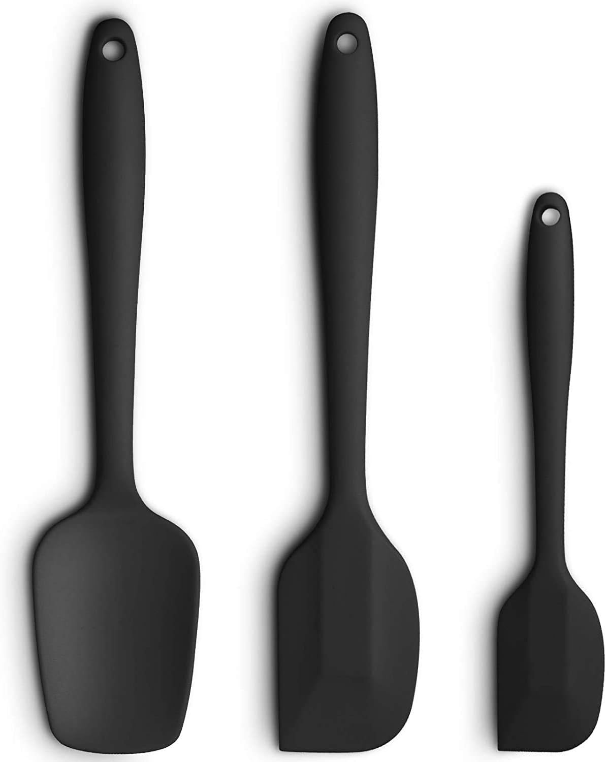 Silicone Cook Utensils, 3 Piece Kitchen Cooking Set, Ergonomic Handle High Heat-Resistant Spatulas, Non-stick Rubber Spatulas with Stainless Steel Core, Black