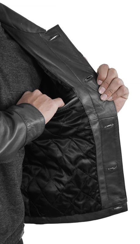 LP-FACON Mens Trucker Leather Jacket - Western Cowboy Leather Outerwear Jacket4