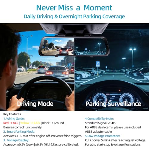 Image of Dash Cam Hardwire Kit USB C, 12V-24V to 5V /3A Adapter Power Cable with Voltage Display, 24 /7 Parking Mode, Acc Detection, 4-Level Low Voltage Protection (11.6V /11.9V /12.2V /12.5V)