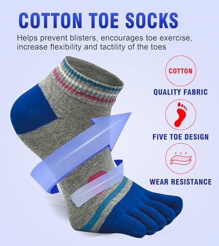 Image of Women Toe Socks 5 Finger Cotton Wicking Athletic 6 Pack 3 Pack