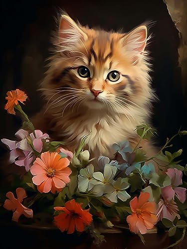Pentoa 5D Diamond Painting Kit for Adults Cat, Full Drill Paint with Diamonds Art Animals, Cross Stitch Embroidery Paintings Pictures Crystal Rhinestone Craft for Home Wall Decor 30x40cm