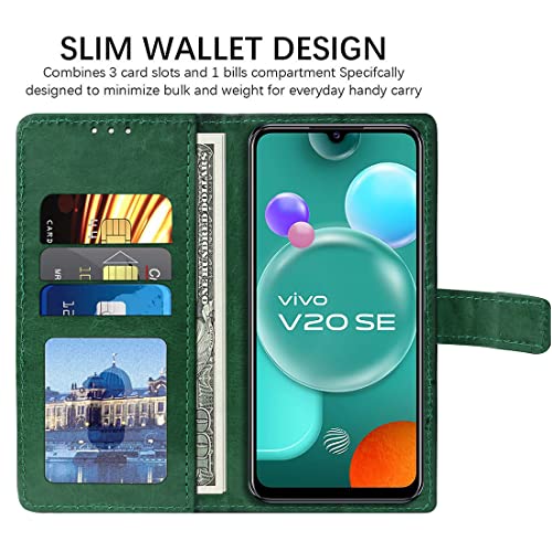 Image of Amazon Brand - Solimo Flip Leather Mobile Cover (Soft, Flexible & Kickstand Back case) Compatible for Vivo V20 SE (Green)
