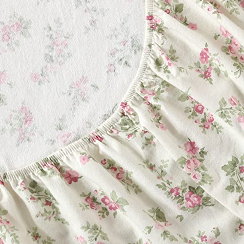 Image of Laura Ashley - Flannel Sheets Twin Size, Anti-Pilling & Wrinkle Resistant Cotton, Touchably Soft for All-Season Comfort - Bed Sheets with Matching Pillowcase & Fitted Sheet (Audrey Pink)