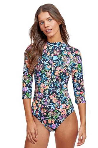 Gottex Women's Modest Rash Guard, with Zip, Soft Cups, One Piece Swimsuit, Multi Black