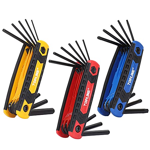 Topline 3-Pack Folding Allen Wrench Set, Sae, Metric, Torx Hex Key Set Included, Portable Allen Key Set For Basic Home Repair And General Applications (3 Pack) #TOP19