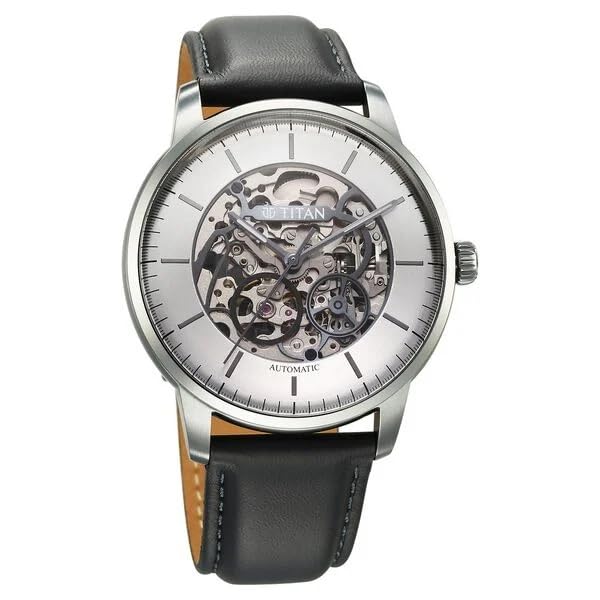 Image of Titan Automatic Color Upgrade Silver Dial Grey Leather Strap Watch for Men 90110QL02