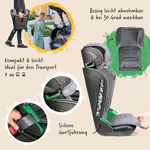 WALSER Auto Kindersitz Noemi, extra schmaler Reisekindersitz (3-8 Jahre) 100-135 cm, klappbare Sitzerhöhung Auto Kinder, ECE R129 Sitzerhöhung waschbar, Autositz Größe 57x46x22 cm Schwarz