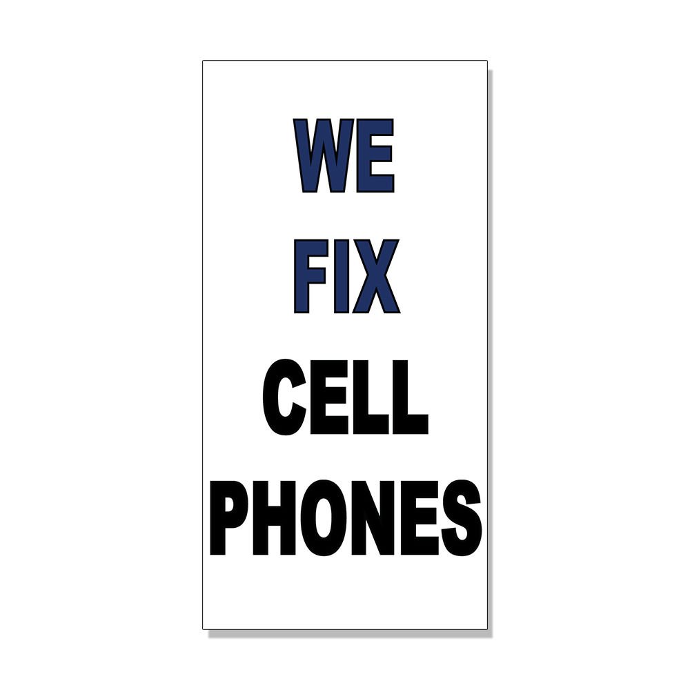 We Fix Phones Store Decal Sticker - 4.5x12 Inch Red & Blue Vinyl Sign For Retail Windows & Doors