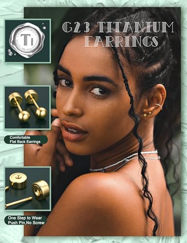 G23 Titanium Hypoallergenic Earrings for Women Men Threadless Flat Back Earrings Gold Silver Earrings Studs Flatback Tiny 2mm/3mm/4mm CZ Ball Dot Cartilage Earring Tragus Helix Piercing Jewelry3