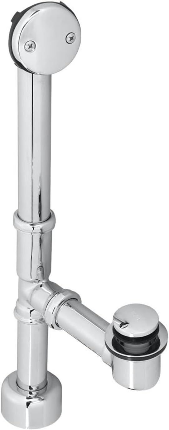 Westbrass 14" All Exposed 17 Gauge Brass Tip-Toe Drain Bath Waste and Overflow with 2-Hole Faceplate, Polished Chrome, D3251K-26