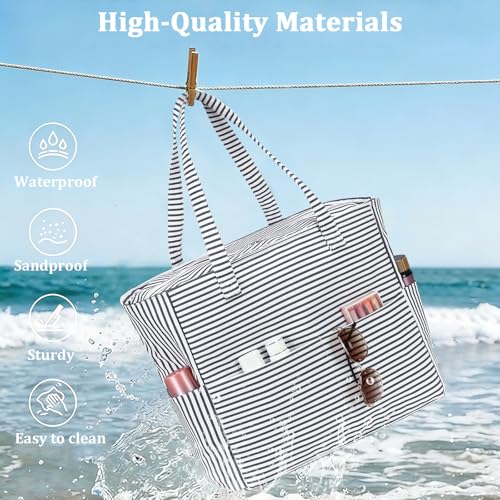 Image of LEDAOU Large Beach Bag Women Waterproof Sandproof Zipper Beach Tote Pool Bag for Swim Gym Grocery Travel with Wet Pocket