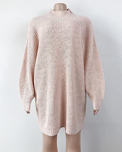 Women Turtleneck Knitted Dress Autumn Solid Long Sleeve Casual Elegant Mini Sweater Dress2