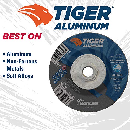 Image of Weiler 58226 4-1 /2 x 1 /4 Tiger Aluminum Type 27 Grinding Wheel ALU24R 5 /8-11 Nut (Pack of 10)