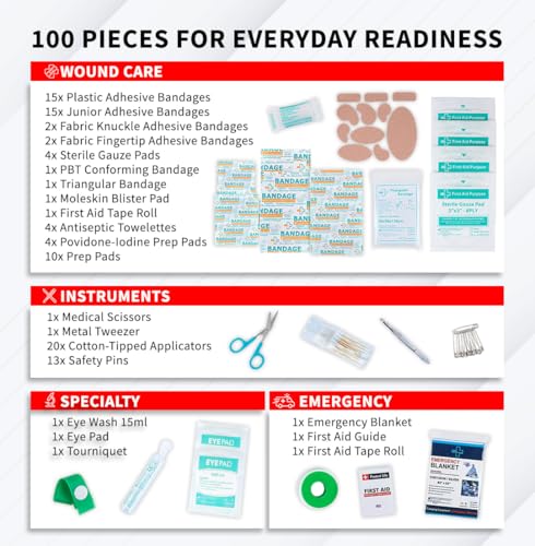 Protect Life Doctor Developed Mini First Aid Kit, 100 Piece Waterproof Emergency Kit for Car, Boat, Camping & Travel, Includes Emergency Blanket, Tourniquet & First Aid Guide - Image 6