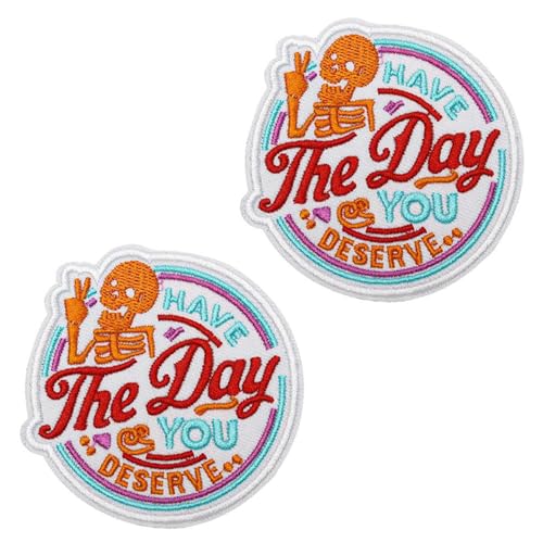 2 piezas Have the Day You Deserve/Experimenta el día que te mereces Divertido Parche Bordado Hook Loop Táctico Militar Extraíble Parches Apliques para Ropa Mochilas Chaleco Sombrero