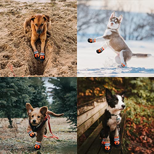 NeuWook Hundeschuhe, 4er-Set wasserdichte Hundeschuhe Anti-rutsch Hundestiefe mit reflektierendem Riemen, Breathable Hundestiefel Pfotenschutz für Kleine Mittelgroße Hunde (S, Orange)