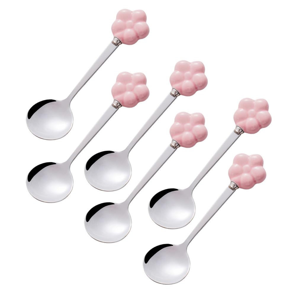 Lot de 6 petites cuillères rondes en céramique en acier inoxydable Motif fleur