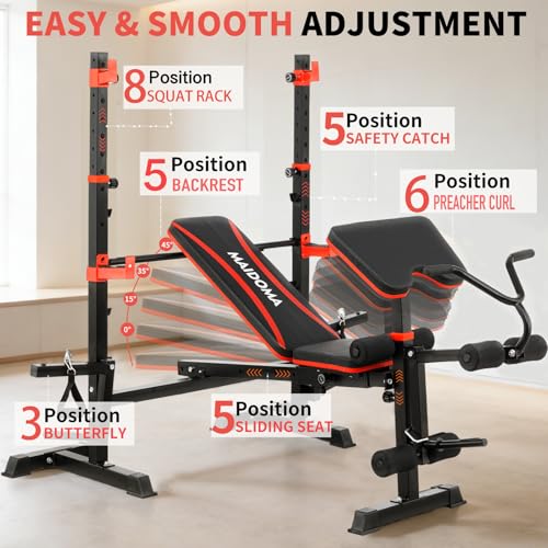 Image of MAIDOMA 1500LBS Foldable 8 IN 1 Weight Bench Set, Adjustable Flat Incline Decline Bench Press with Upgraded Wide Squat Rack and Leg Extension for Full Body Home Gym Workout (US Stock)
