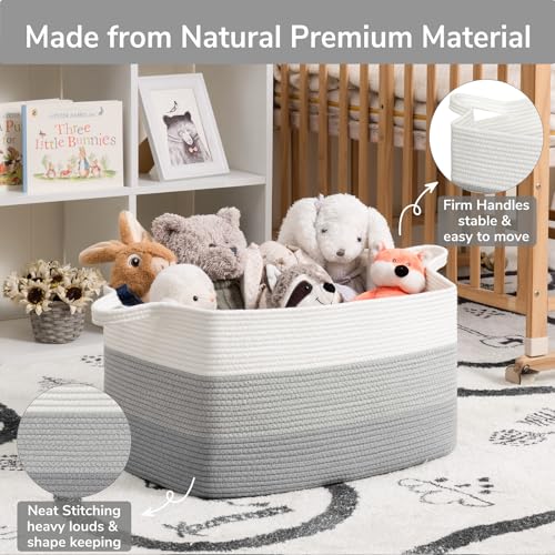 Goodpick Storage Basket, 21.6" x 14.9" x 11.8", Blanket Basket for Living Room, Large Woven Baskets for Storage, Toy Organizer, Rectangle Rope Baskets for Organizing, Gray