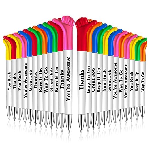 Woanger Inspirational Quotes Thumbs up Pens Thank You Motivational Messages Ballpoint Pen Funny Cute Hand Gesture Pen Bulk for Appreciation Party, Nurse Gift, 6 Styles (24 Pieces)