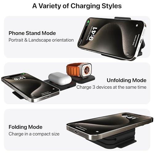 Image of eller sante 23w Magnetic Mag-Safe Charger 3in1 Wireless Charger for iPhone 17 /17 Air /17 Pro /17 Pro Max, 16 /16 Plus /16 Pro /16 Pro Max, iPhone 15 /14 /13 /12 Series Fast Charging Adaptor