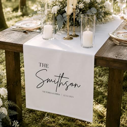 Image of Custom Wedding Table Sign, Personalized Fabric Wedding Banner Table Decor | Mr & Mrs Canvas Sweetheart Table Decor, Wedding Sign for Table, Wedding Welcome Sign, Customized Table Runner with Name
