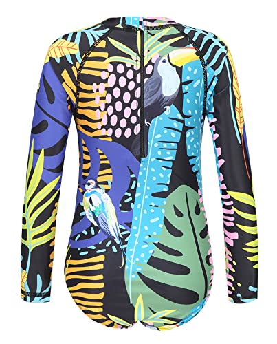Image of Girls Rash Guard Long Sleeve One Piece Swimsuits Stripes Zipper Bathing Suits UPF 50+ /Sun Protection