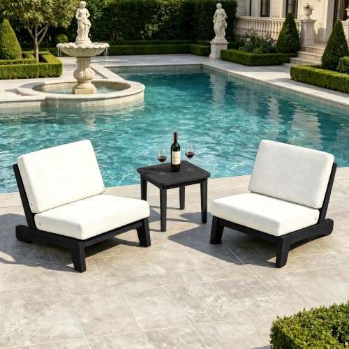 Image of Pia Ricoo Patio Chairs Set of 2, Heavy Duty Wood Patio Furniture Set with Thick Cushions, Bistro Set All-Weather Outdoor Chairs for Balcony, Deck, Poolside, Porch - Beige /Dark