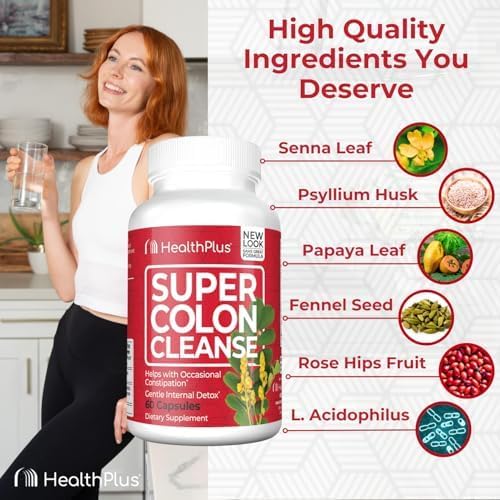 Health Plus Super Colon Cleanse 15 Day Supply of Gentle Gut Cleanse Detox, Psyllium Husk, Probiotics for Constipation Relief & Digestive Support, 60 Capsules - Image 7