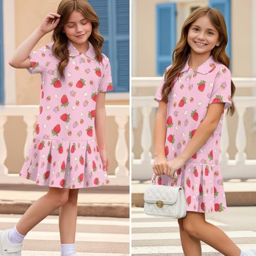 Girls Casual Athletic Dress Short Sleeve Pleated Tennis Outfits for Kids School Activewear2