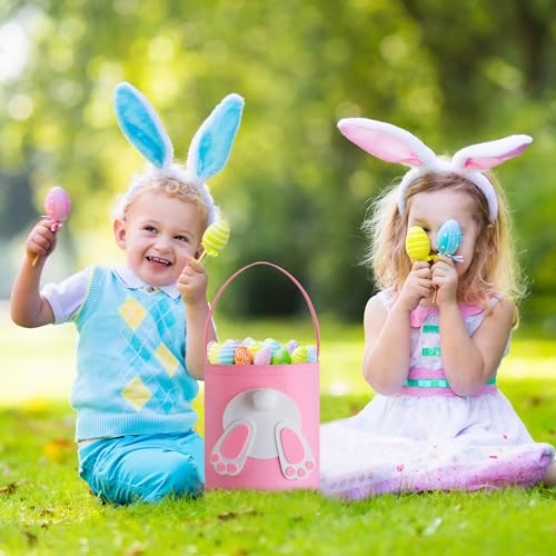 Image of Bunny Easter Basket, 8.5 Inch Cylindrical Felt Bag for Easter Egg Hunts Party Favor
